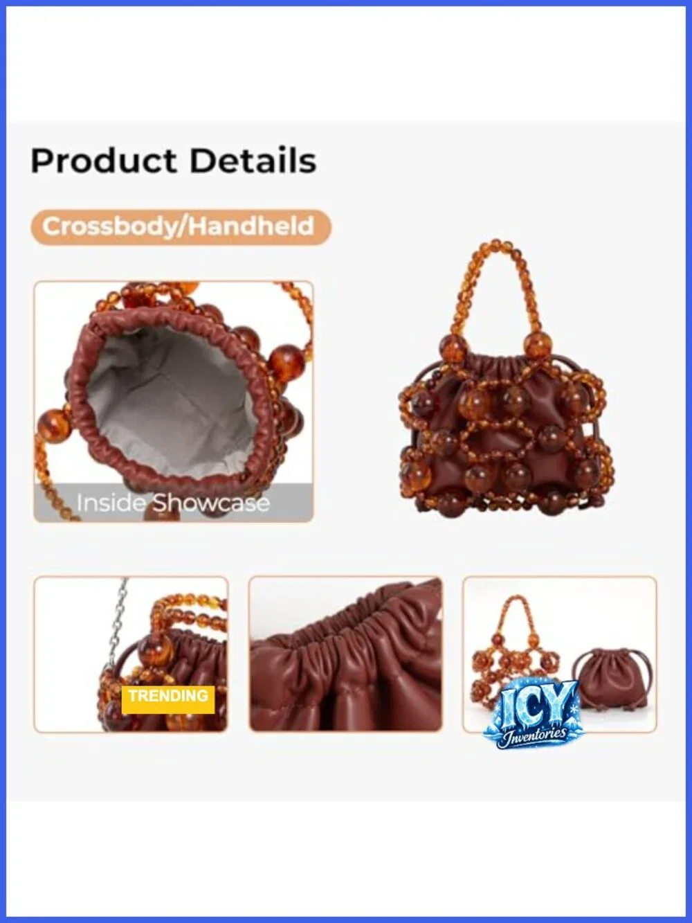 Beaded Faux Leather Hobo Crossbody Bag with Chain Strap